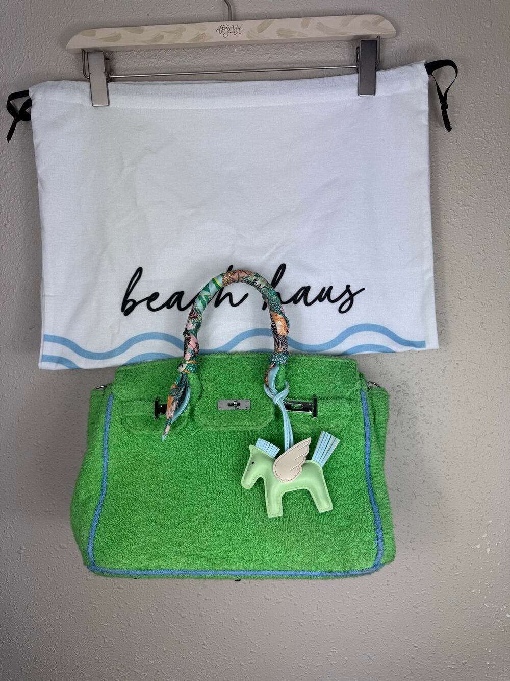 Beach Haus Bright Green Seaside Terry Cloth Tote With Dust Bag